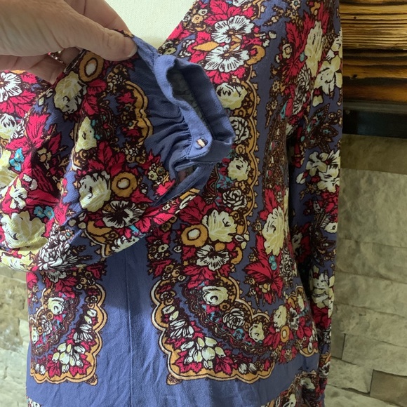 Free People Lovely Dreams Print Long Sleeve Swing Tunic Top Floral Purple XS - Picture 5 of 8